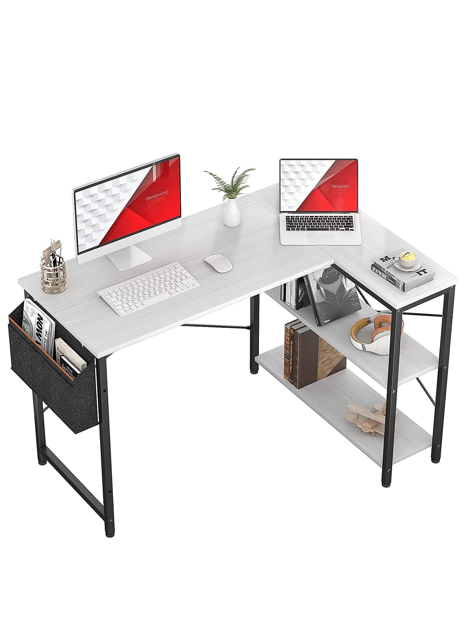 L Shaped Computer Desk, L-Shaped Corner Desk With Reversible Storage Shelves For Home Office Workstation, 120X83X74 Cm 