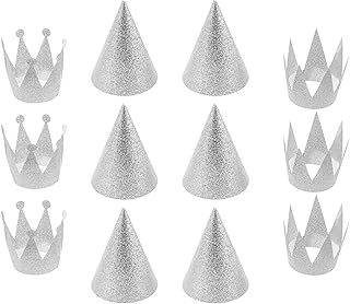 CM Cosmos 12 PCS Birthday Party Cone Hats Crown Laurel Hats with Ropes (Silver Tone) - Image 1