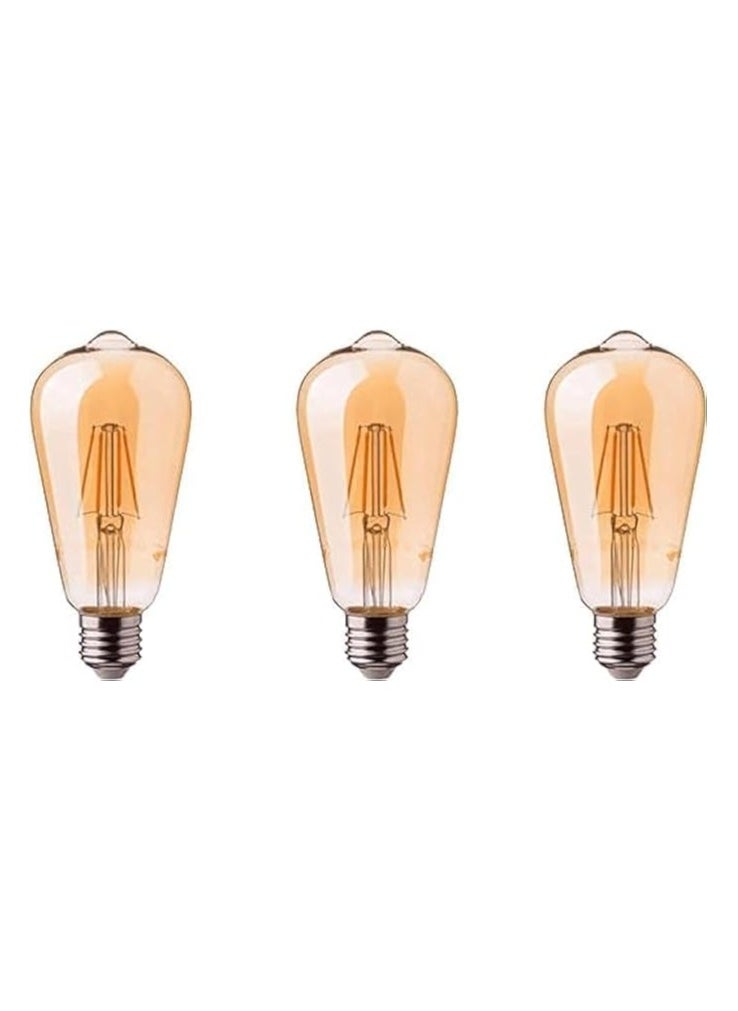 Generic Vintage Edison LED Bulb Warm Light 450 Lumens 4W with Amber Glass, 27mm Base Diameter, Pack of 3 - ST64  - Image 1