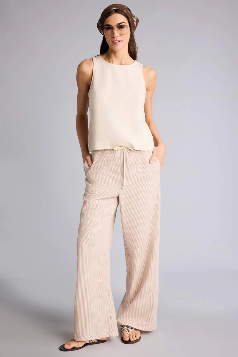 DeFacto Regular Fit Wide Leg Striped Oxford Trousers