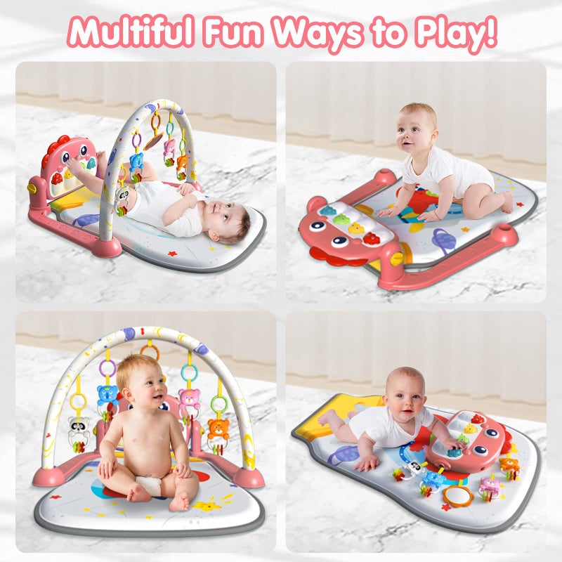 NasalGuard Eners Baby Gyms Play Mats Musical Activity Mat Kick & Play Piano Baby Play Gym Tummy Time Padded Mat for Baby Newborn Toddler Infants (Dinosaur Red) - Image 2