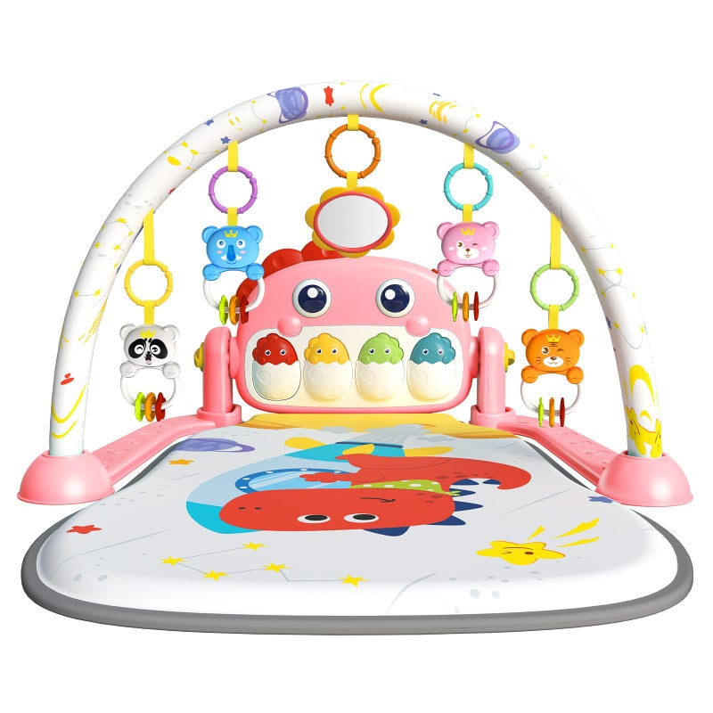 NasalGuard Eners Baby Gyms Play Mats Musical Activity Mat Kick & Play Piano Baby Play Gym Tummy Time Padded Mat for Baby Newborn Toddler Infants (Dinosaur Red) - Image 1