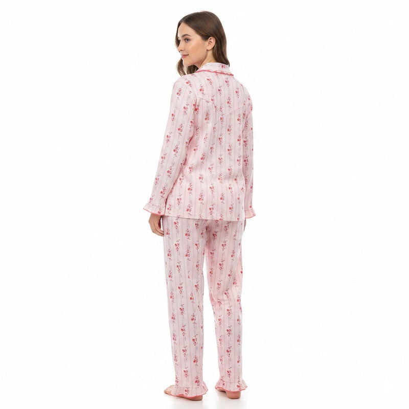 JOANNA 2-Piece Pajama Set Long Sleeve Button-Down Top and Pants Soft Printed Sleepwear for Women - Image 2