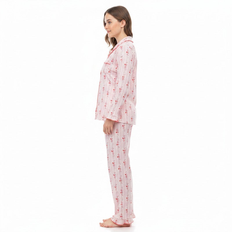JOANNA 2-Piece Pajama Set Long Sleeve Button-Down Top and Pants Soft Printed Sleepwear for Women - Image 3