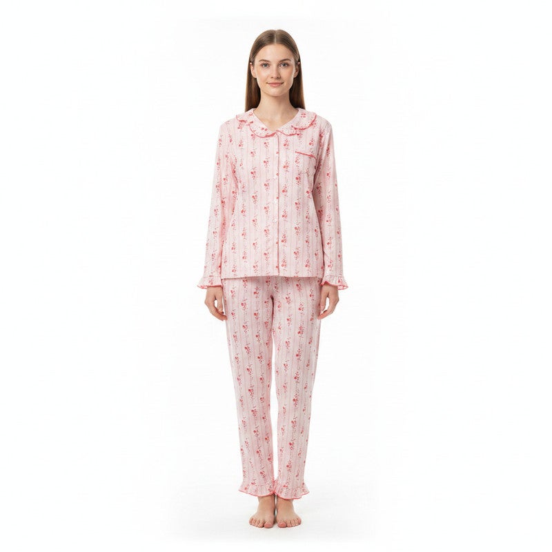JOANNA 2-Piece Pajama Set Long Sleeve Button-Down Top and Pants Soft Printed Sleepwear for Women - Image 1