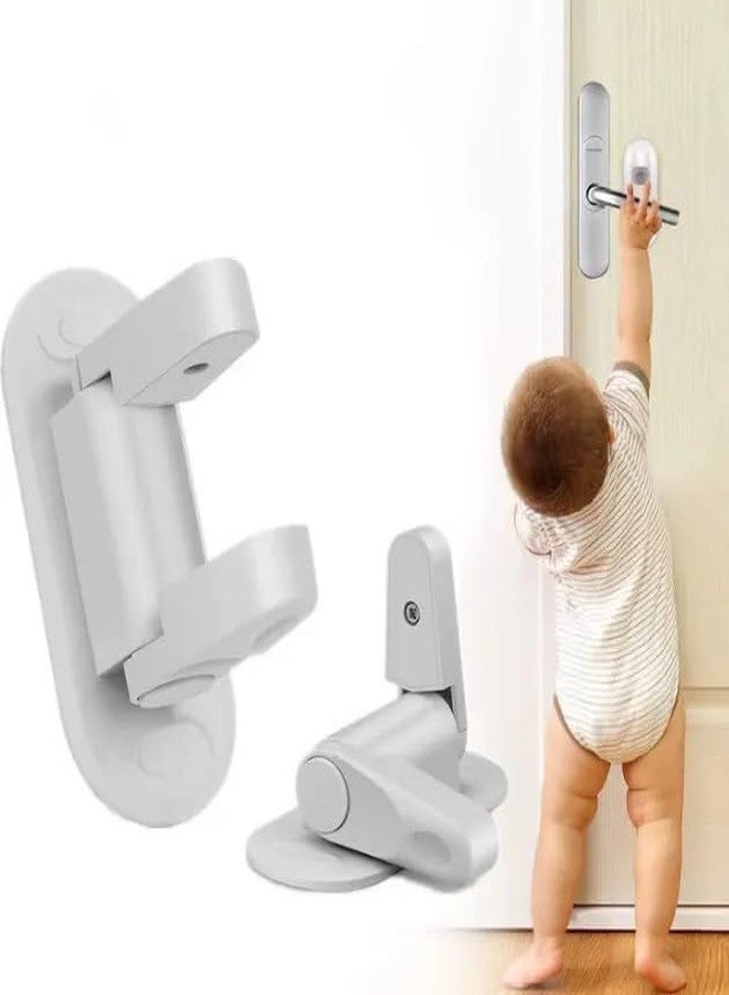 Mluffy Household Children Safety Door Lever Anti-Open Lock | Child Proof Safety Door Handle Locks Latches Suitable for Kitchen Room Doors (White) (Pack of 2) - Image 1