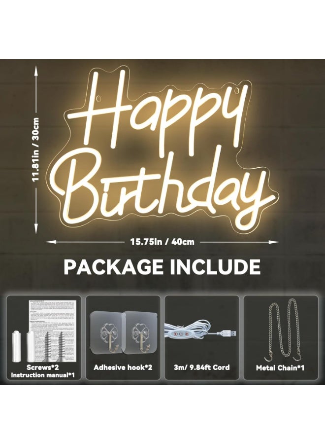 Happy Birthday Neon Signs for Party Decor Dimmable LED Birthday Neon Light for Wall Decor Light Up Happy Birthday Led Signs for Backdrop Birthday Any Ages Bday Celebration Decoration, Warm white - Image 2