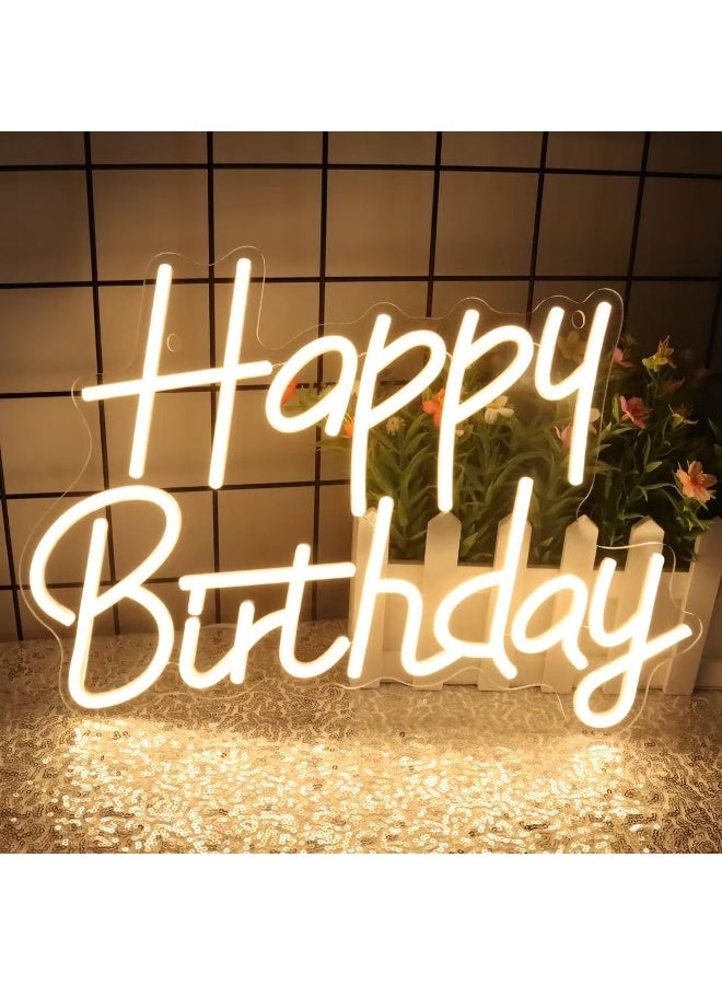 Happy Birthday Neon Signs for Party Decor Dimmable LED Birthday Neon Light for Wall Decor Light Up Happy Birthday Led Signs for Backdrop Birthday Any Ages Bday Celebration Decoration, Warm white - Image 1