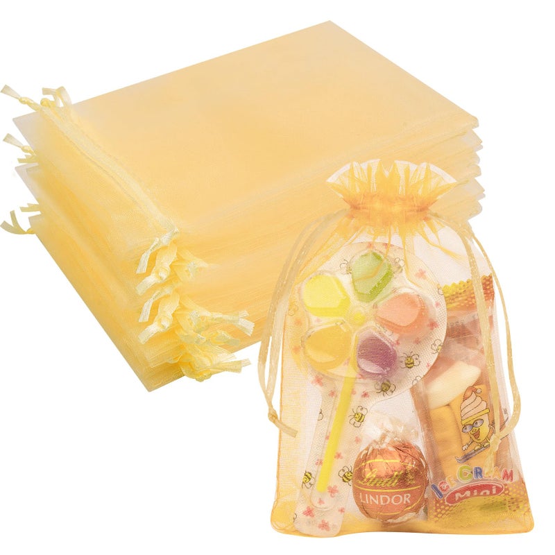 Crweety Organza Bags 4x6 Inch 50 Pack Small Mesh Gift Bags Drawstring for Candy Party Favor Wedding Baby Shower (Gold) - Image 1