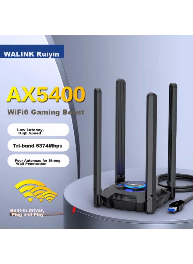 Wavlink Vitesse Ultra Ax5400 Wireless Network Adapter, Driverless Wifi 6, Gaming Gigabit 5g Network Card, Desktop Wifi Receiver, External Usb Network Card For Computers - Image 1