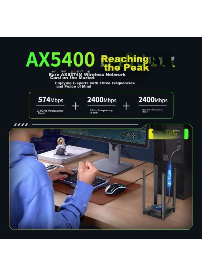 Wavlink Vitesse Ultra Ax5400 Wireless Network Adapter, Driverless Wifi 6, Gaming Gigabit 5g Network Card, Desktop Wifi Receiver, External Usb Network Card For Computers - Image 2
