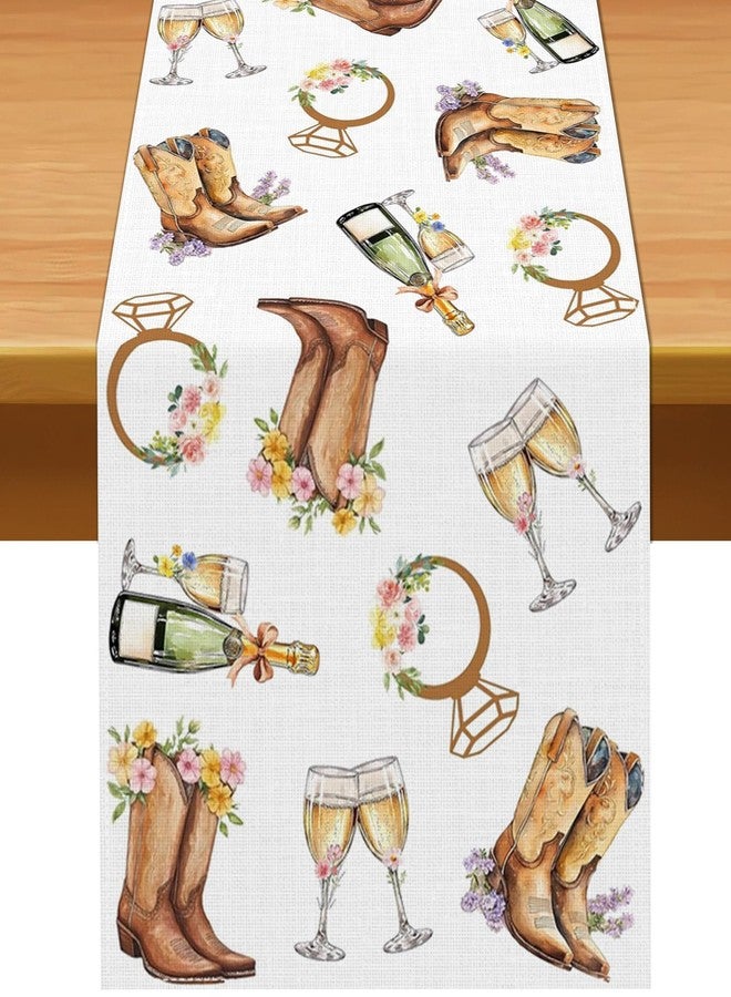Pudodo Boots and Bubbly Bridal Shower Table Runner Champagne Themed Cowgirl Western Bachelorette Kitchen Dining Room Home Decor (13" x 72") - Image 1