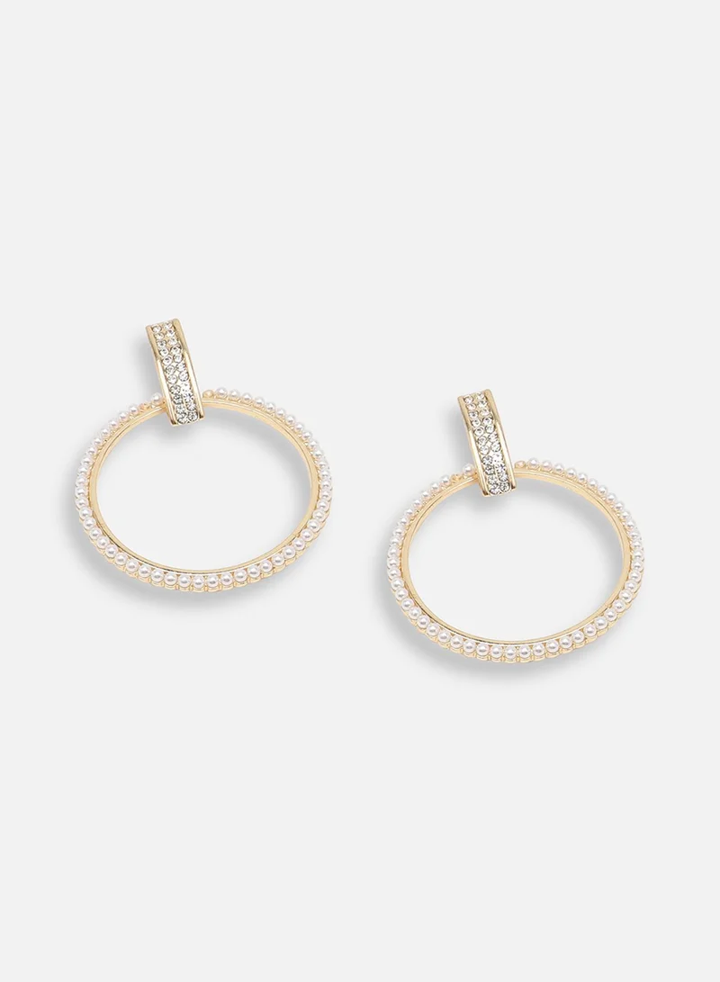 سوهي قرط متدلي من الحجر مصمم للحفلات مطلي بالذهب