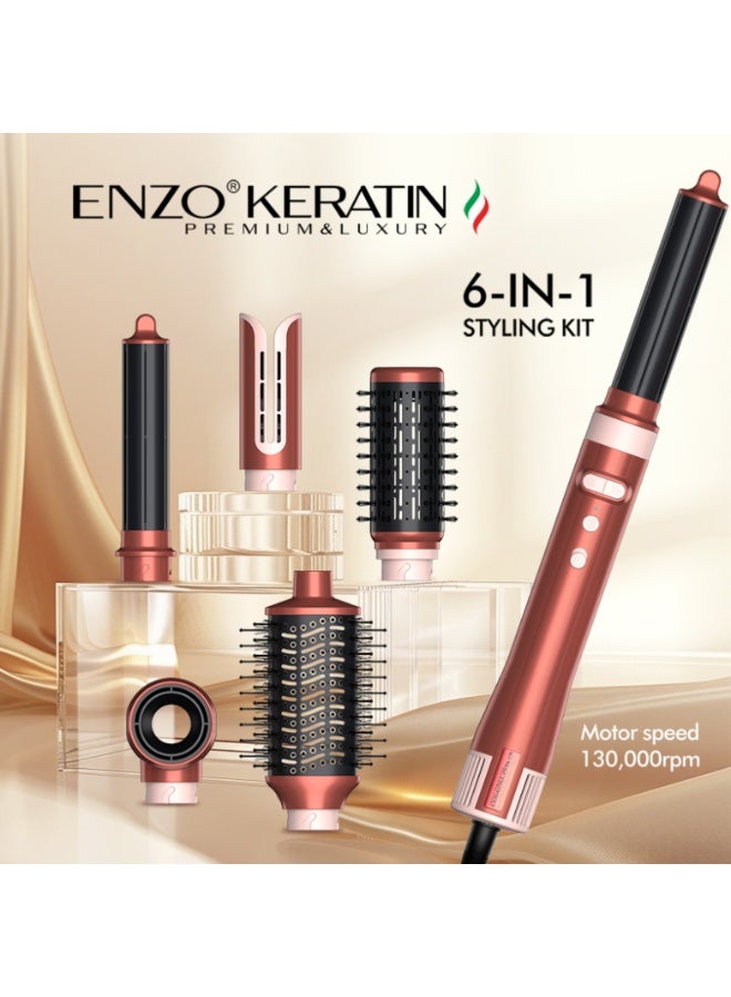 ENZO Professional ENZO Keratin B2 6-in-1 BLDC Hair Styling Kit – 130,000 RPM Motor | Professional Hot Air Brush, Curling Rods & Volumizing Nozzles  - Image 2