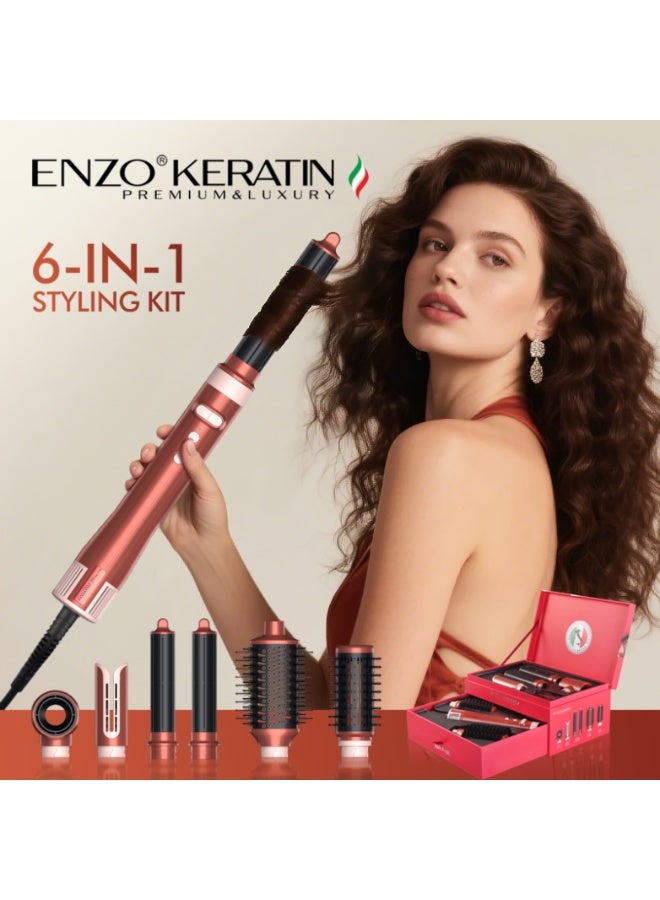 ENZO Professional ENZO Keratin B2 6-in-1 BLDC Hair Styling Kit – 130,000 RPM Motor | Professional Hot Air Brush, Curling Rods & Volumizing Nozzles  - Image 1
