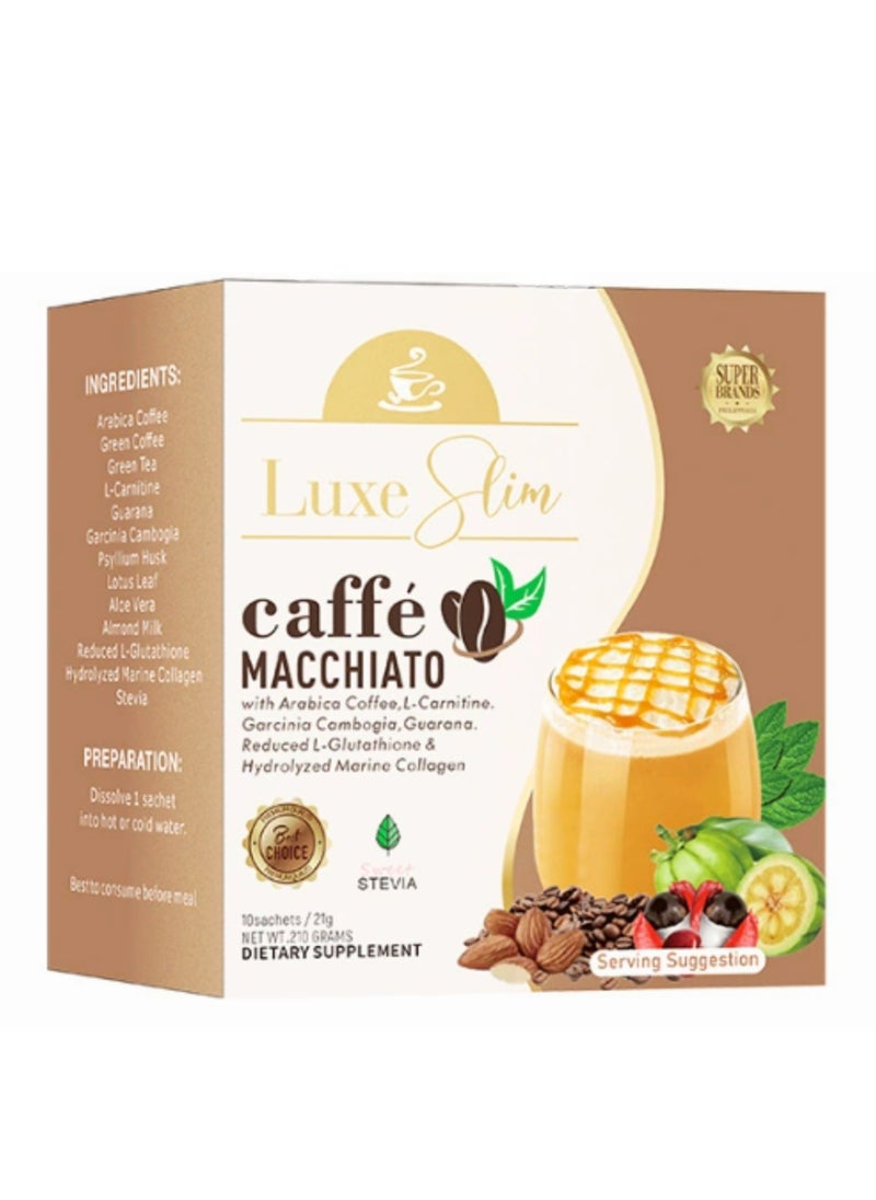 Luxe Slim Cafe Macchiato with Hydrolyzed Collagen & Glutathione, 21g x 10 Sachets, 0.74 Ounce (Pack of 10)