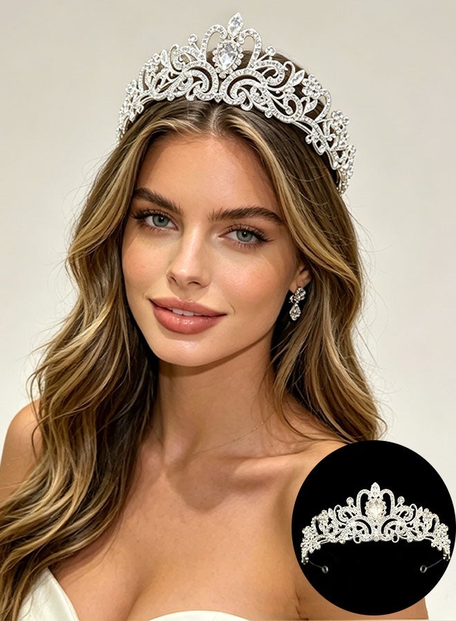 Happy D Crystal Tiara Crowns for Women Girls Elegant Princess Crown Tiaras for Women Bridal Wedding Prom Birthday Party Cosplay Costumes Hair Accessories for Women Girls (Silver) - Image 1