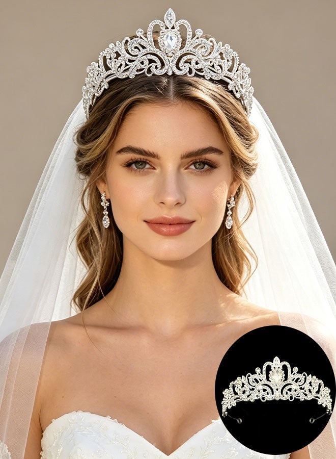 Happy D Crystal Tiara Crowns for Women Girls Elegant Princess Crown Tiaras for Women Bridal Wedding Prom Birthday Party Cosplay Costumes Hair Accessories for Women Girls (Silver) - Image 2