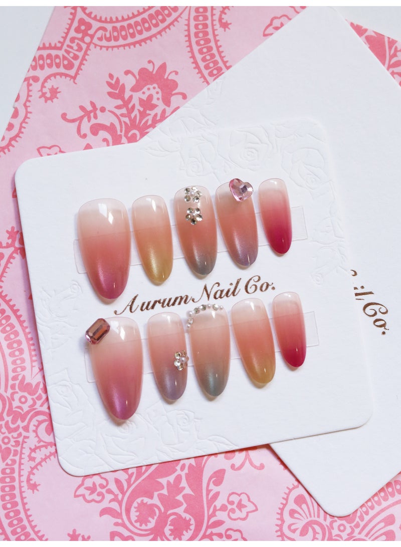 ظفرأوروم AurumNail - باريلي رينبو - مديوم أوفال S - أظافر قابلة للتثبيت يدوية - وليست أظافر مصنوعة في المصنع - مثالي للمواعيد، والعطلات، وإطلالات الربيع/الصيف، أو أساليب الجمال الناعمة - Image 3