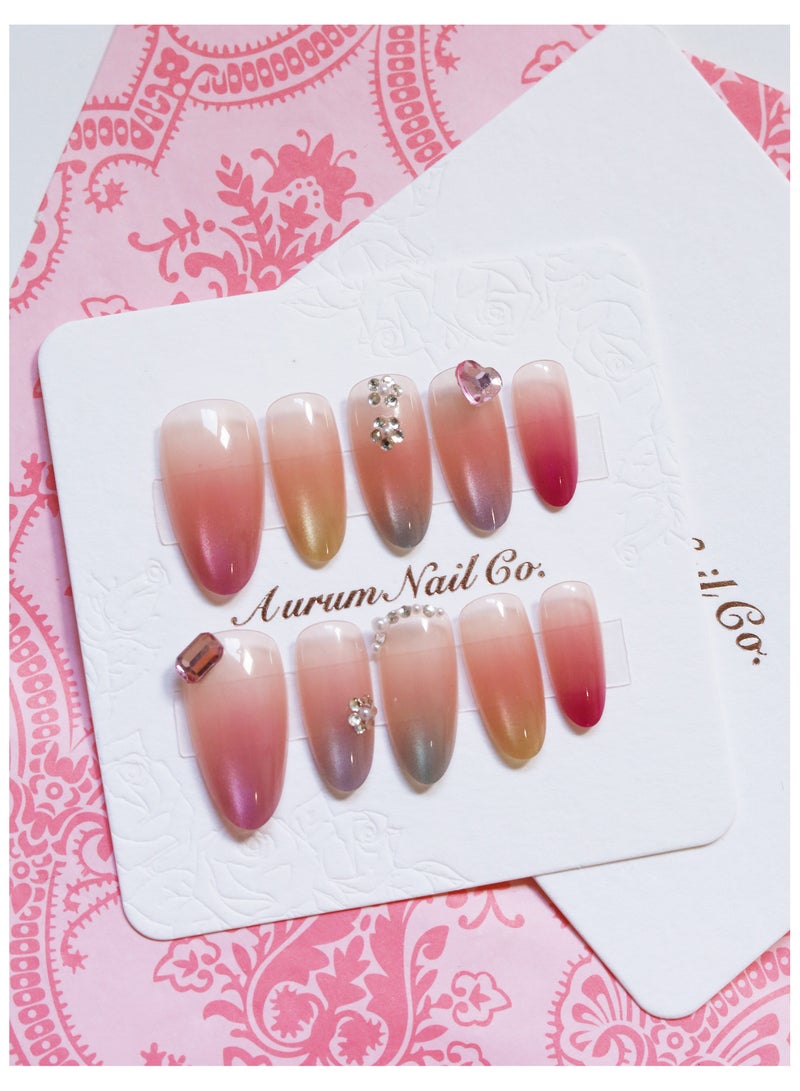 AurumNail - Barely Rainbow - Medium Oval S - Exclusively for KSA - High-End Limited Edition Handmade Press-On Nails - Not Factory-Made Nails - Ideal for Dates, Vacations, Spring/Summer Looks, or Soft Glam Styles - Viral TikTok Nail Design – Ramadan & Eid Special Edition – Riyadh Festival Collection – Eco-Friendly Nude Nails – Inspired by the Saudi Green Initiative - Image 1