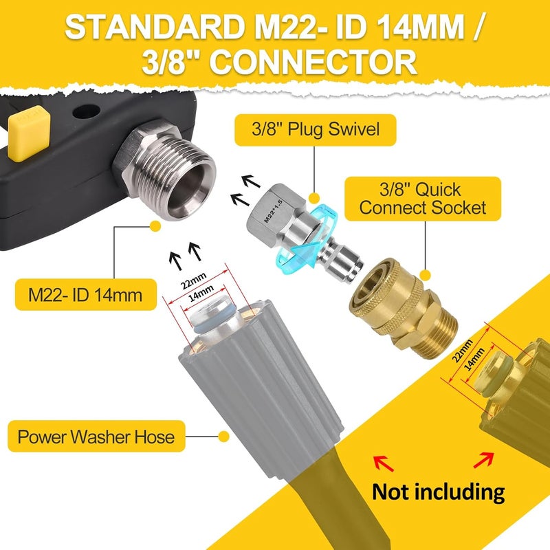 BEAR FORCE High Pressure Washer Short Spray Gun Inlet M22-ID14mm Max 5000 PSI with Nozzle Tips Holder & M22-15mm Connector & 3/8'' Quick Connector Swivel, Power Washer Gun Compatible with Foam Cannon - Image 3