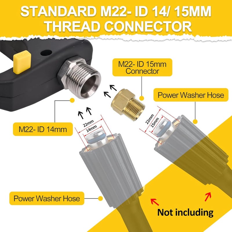 BEAR FORCE High Pressure Washer Short Spray Gun Inlet M22-ID14mm Max 5000 PSI with Nozzle Tips Holder & M22-15mm Connector & 3/8'' Quick Connector Swivel, Power Washer Gun Compatible with Foam Cannon - Image 4