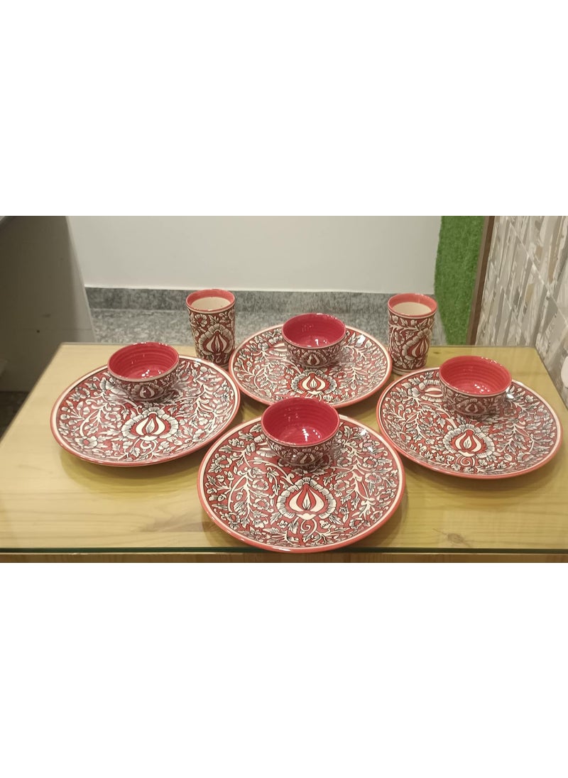 Caffeine caffeine Premium Stoneware Ceramic Handmade red mughal Dinner Set(Set of 10) pcs  - Image 2
