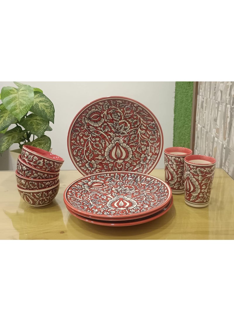 Caffeine caffeine Premium Stoneware Ceramic Handmade red mughal Dinner Set(Set of 10) pcs  - Image 1