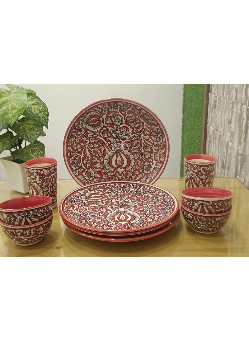 Caffeine caffeine Premium Stoneware Ceramic Handmade red mughal Dinner Set(Set of 10) pcs  - Image 3