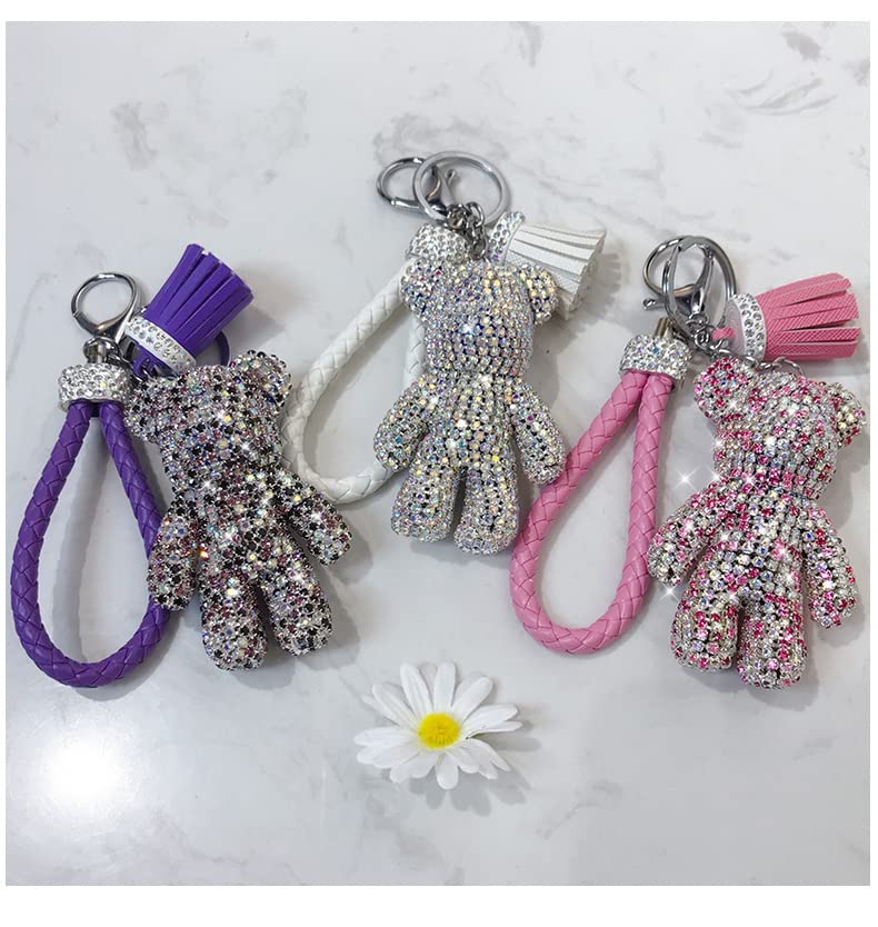 BONICI Girls Fashionable Diamond Bear Pendant Keychain Bling Sparkle Luxury Bear Key-Chains Keyring Gift Pendant For Handbag Tote Purse Backpack Bag Decoration Car Key Tassel Wrist Strap -Yellow - Image 3