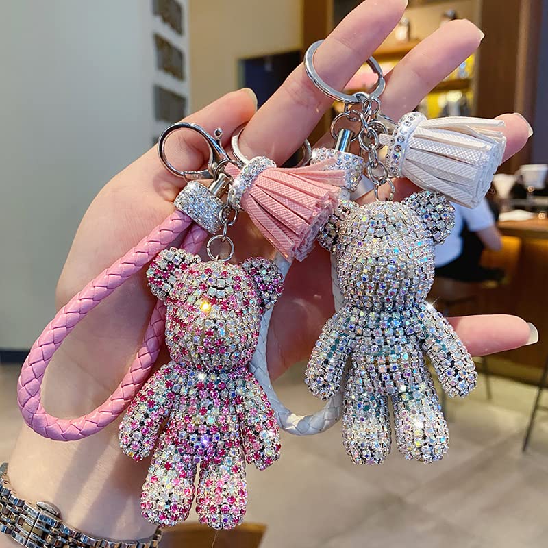 BONICI Girls Fashionable Diamond Bear Pendant Keychain Bling Sparkle Luxury Bear Key-Chains Keyring Gift Pendant For Handbag Tote Purse Backpack Bag Decoration Car Key Tassel Wrist Strap -Yellow - Image 2