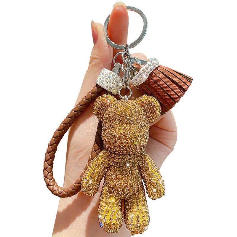 BONICI Girls Fashionable Diamond Bear Pendant Keychain Bling Sparkle Luxury Bear Key-Chains Keyring Gift Pendant For Handbag Tote Purse Backpack Bag Decoration Car Key Tassel Wrist Strap -Yellow - Image 1