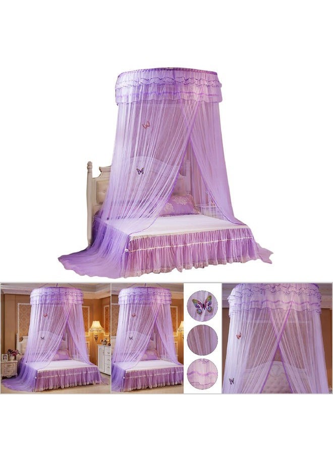 Keenso Mosquito Net, Breathable Princess Style 360°Round Dome Bed Canopy Mosquito Netting Lace Bed Curtain Kids Play Tent Games House for Single to King Size(Purple) - Image 5