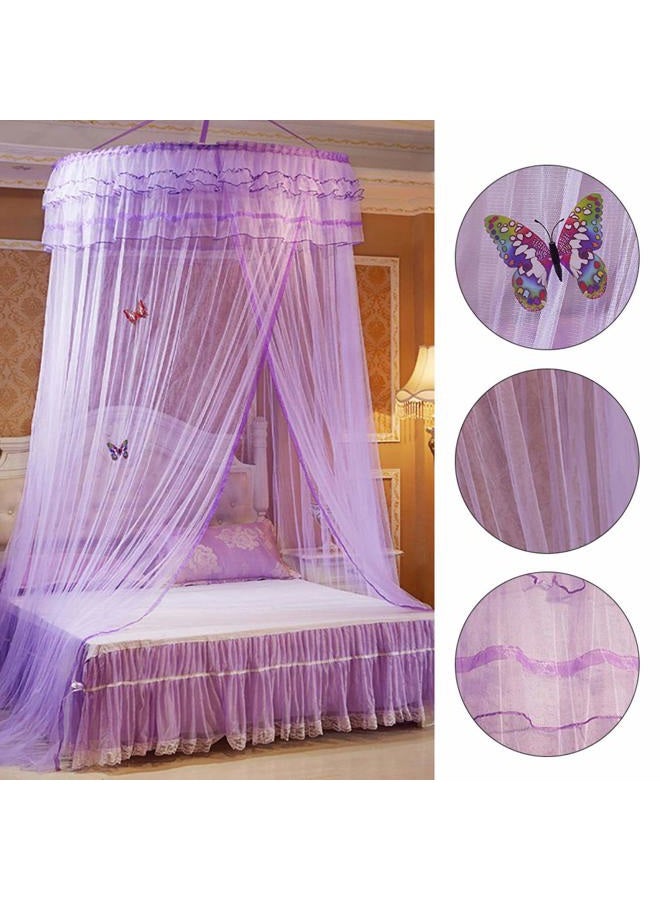 Keenso Mosquito Net, Breathable Princess Style 360°Round Dome Bed Canopy Mosquito Netting Lace Bed Curtain Kids Play Tent Games House for Single to King Size(Purple) - Image 4