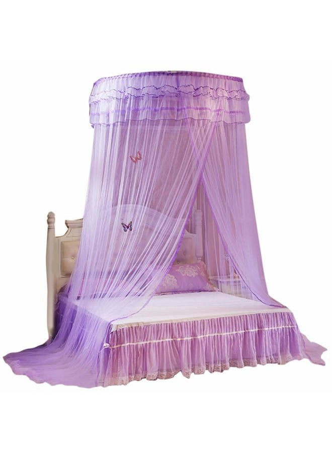 Keenso Mosquito Net, Breathable Princess Style 360°Round Dome Bed Canopy Mosquito Netting Lace Bed Curtain Kids Play Tent Games House for Single to King Size(Purple) - Image 1