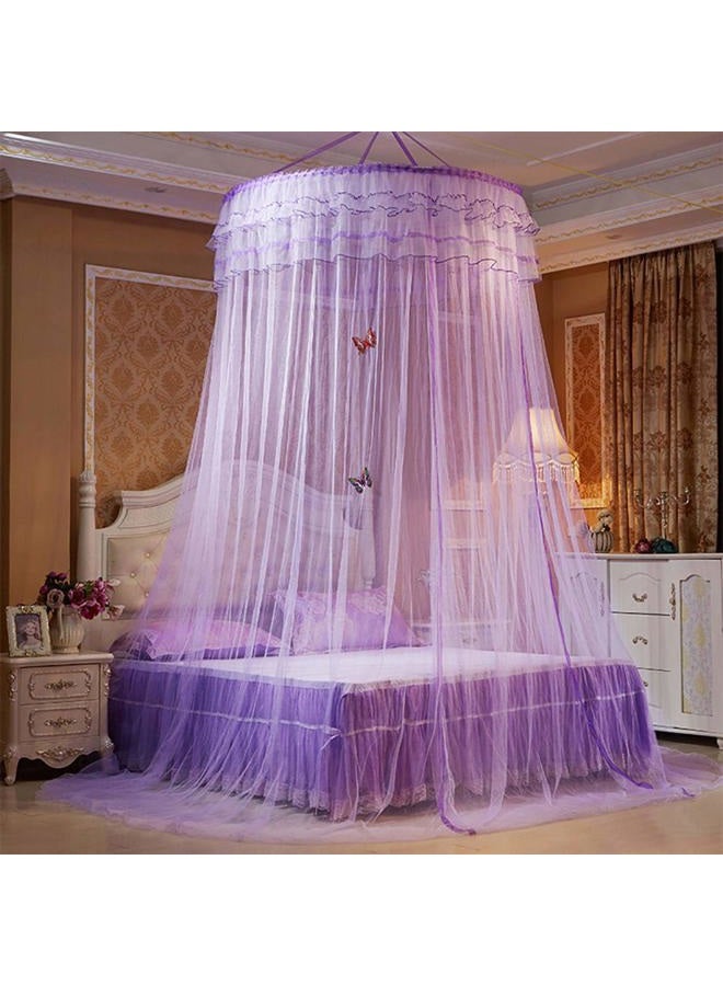 Keenso Mosquito Net, Breathable Princess Style 360°Round Dome Bed Canopy Mosquito Netting Lace Bed Curtain Kids Play Tent Games House for Single to King Size(Purple) - Image 2