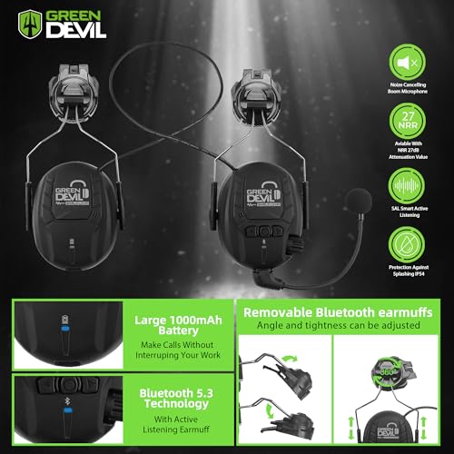 GREEN DEVIL Hard Hat with Bluetooth Ear Muffs and Visor Vented Work Safety Helmet for Men Women ANSI Z89.1 Approved Hardhat Cascos de Construccion Ideal for Industrial & Construction - Image 3