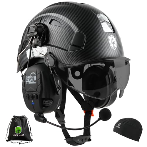 GREEN DEVIL Hard Hat with Bluetooth Ear Muffs and Visor Vented Work Safety Helmet for Men Women ANSI Z89.1 Approved Hardhat Cascos de Construccion Ideal for Industrial & Construction - Image 1