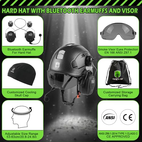 GREEN DEVIL Hard Hat with Bluetooth Ear Muffs and Visor Vented Work Safety Helmet for Men Women ANSI Z89.1 Approved Hardhat Cascos de Construccion Ideal for Industrial & Construction - Image 2