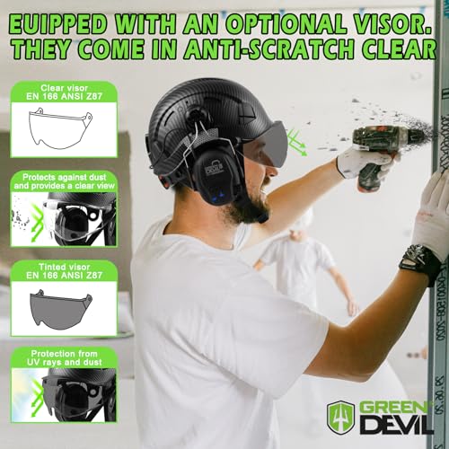GREEN DEVIL Hard Hat with Bluetooth Ear Muffs and Visor Vented Work Safety Helmet for Men Women ANSI Z89.1 Approved Hardhat Cascos de Construccion Ideal for Industrial & Construction - Image 5