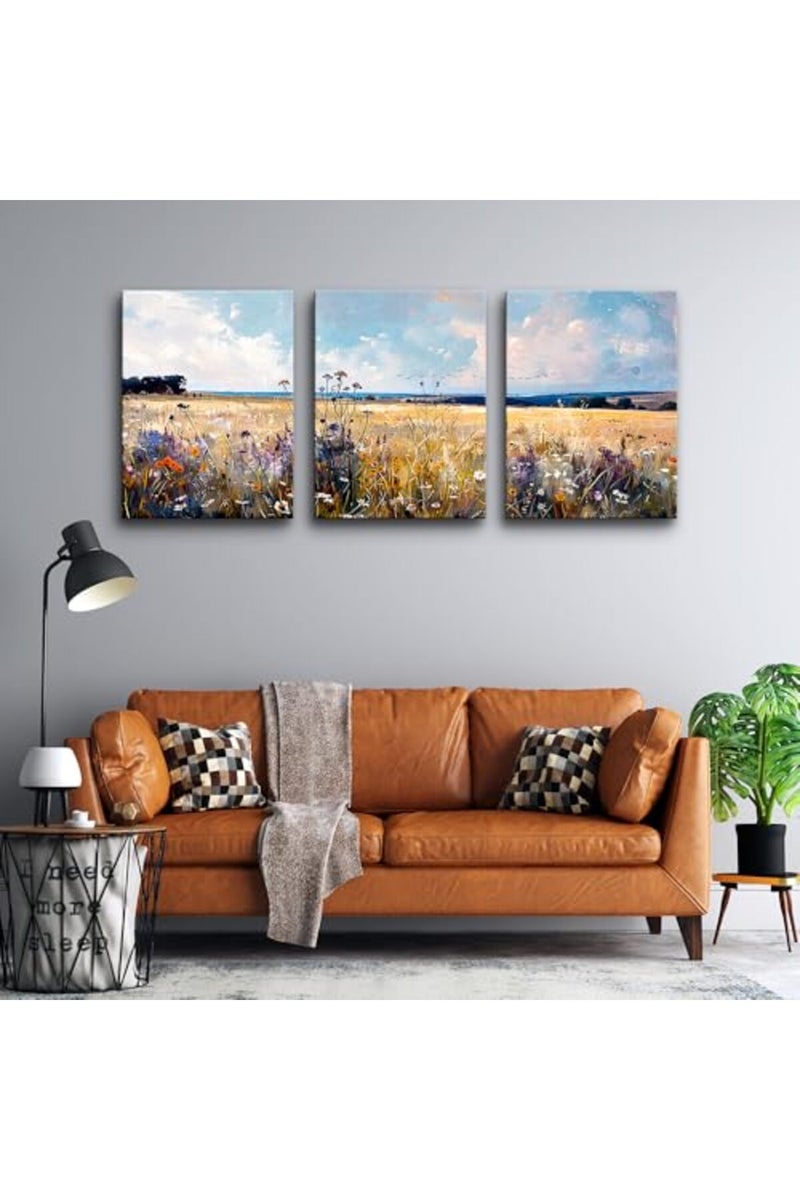 TTHYUEWS Large Wall Art For Living Room Canvas Wall Decor For Bedroom Office Decorations Modern Home Decor Field Scenery Wall Paintings Abstract Wall Pictures Framed Prints Posters Artworks 3 Piece - Image 5