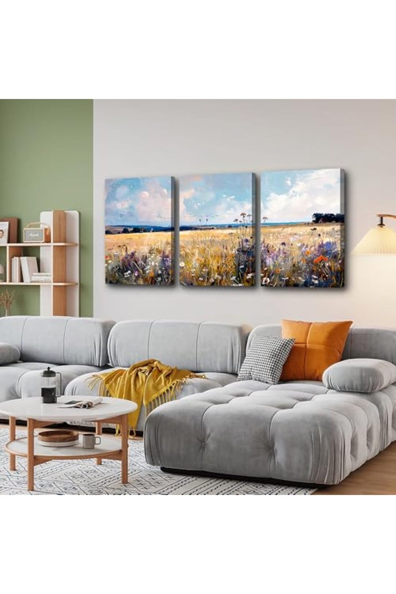 TTHYUEWS Large Wall Art For Living Room Canvas Wall Decor For Bedroom Office Decorations Modern Home Decor Field Scenery Wall Paintings Abstract Wall Pictures Framed Prints Posters Artworks 3 Piece - Image 2