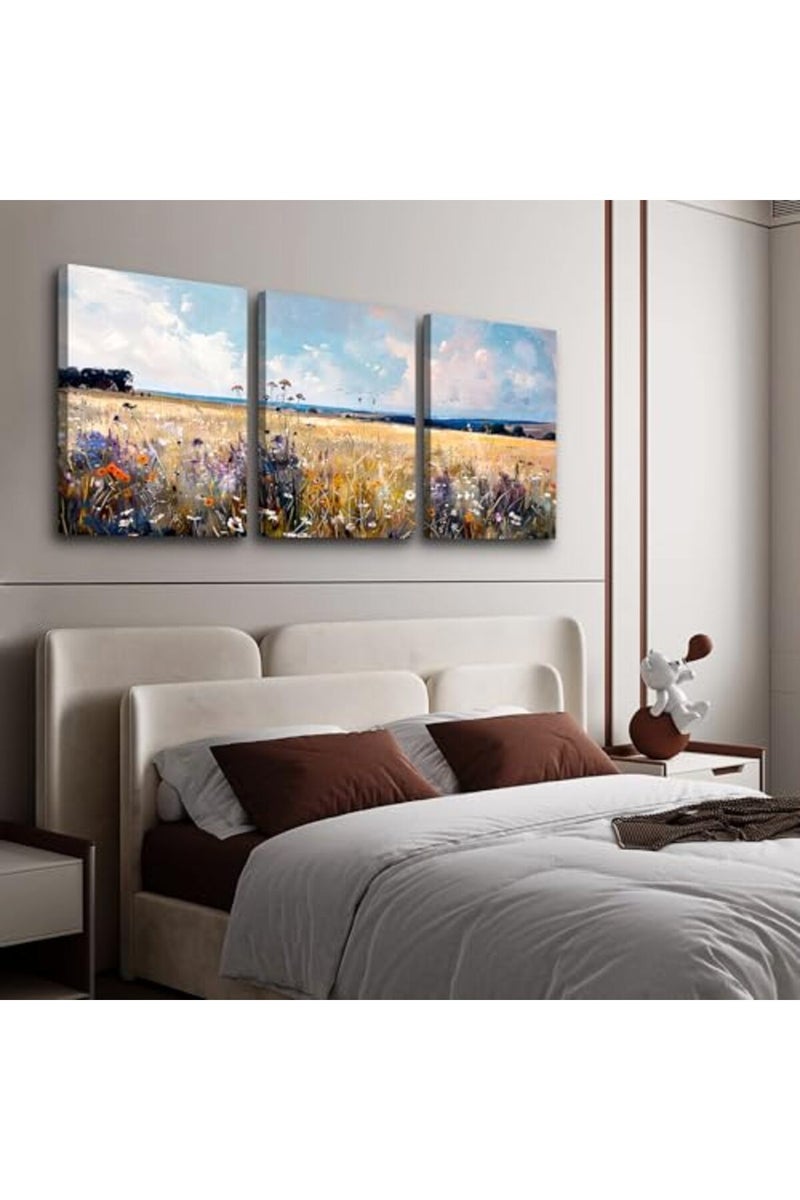TTHYUEWS Large Wall Art For Living Room Canvas Wall Decor For Bedroom Office Decorations Modern Home Decor Field Scenery Wall Paintings Abstract Wall Pictures Framed Prints Posters Artworks 3 Piece - Image 3