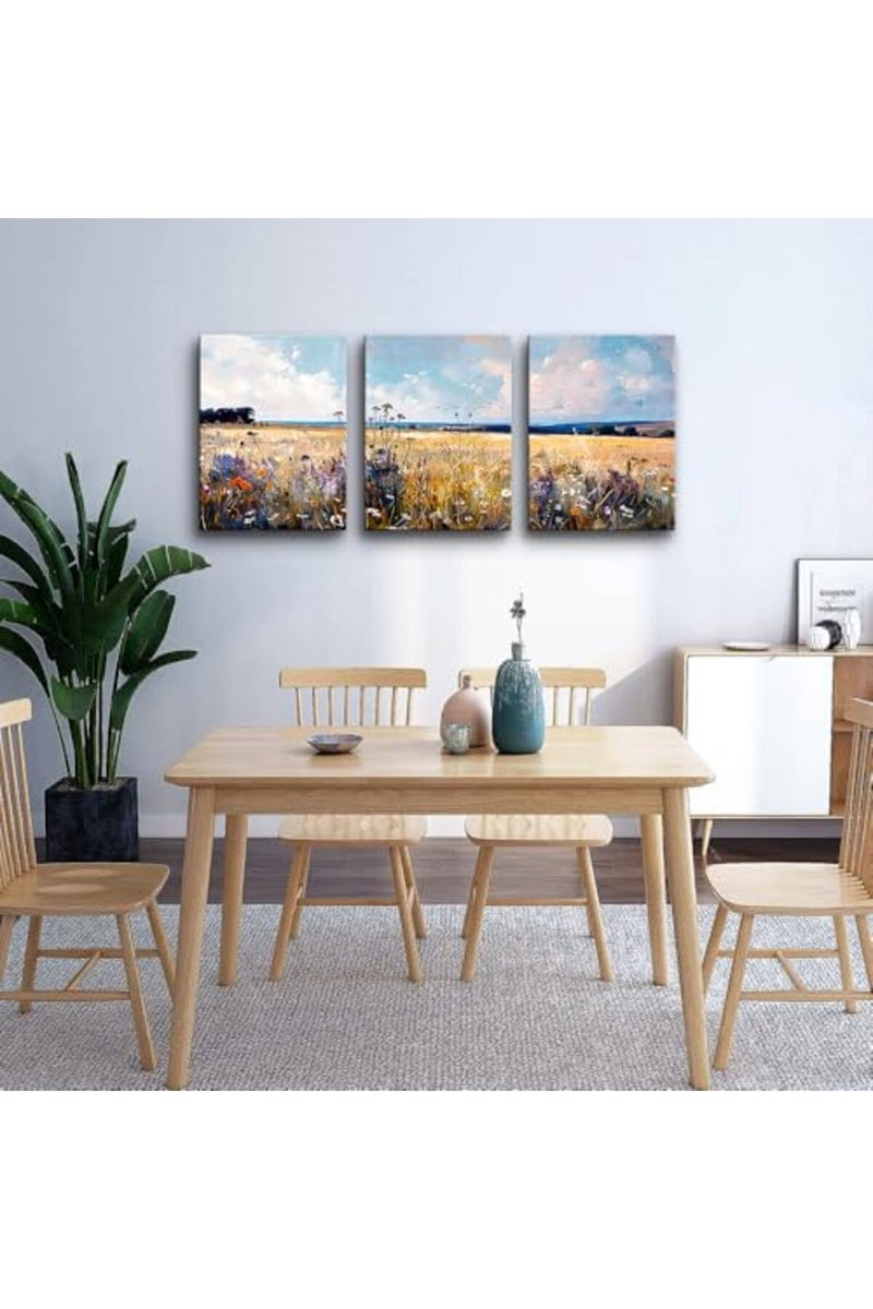 TTHYUEWS Large Wall Art For Living Room Canvas Wall Decor For Bedroom Office Decorations Modern Home Decor Field Scenery Wall Paintings Abstract Wall Pictures Framed Prints Posters Artworks 3 Piece - Image 4