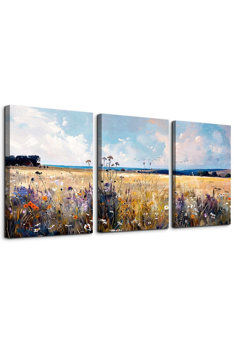 TTHYUEWS Large Wall Art For Living Room Canvas Wall Decor For Bedroom Office Decorations Modern Home Decor Field Scenery Wall Paintings Abstract Wall Pictures Framed Prints Posters Artworks 3 Piece - Image 1
