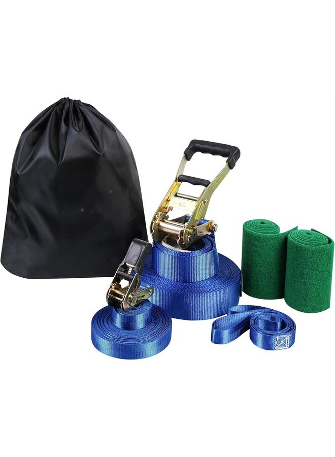 Slackline Kit with Training Line, Tree Protectors, High Grade Ratchet, Arm Trainer and Carry Bag Complete Set for Kids and Adults - Image 1