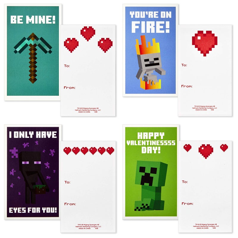 Hallmark Minecraft Valentines Day Cards and Mailbox for Kids School Classroom Exchange (1 Box, 32 Valentine Cards, 35 Stickers, 1 Teacher Card) - Image 3