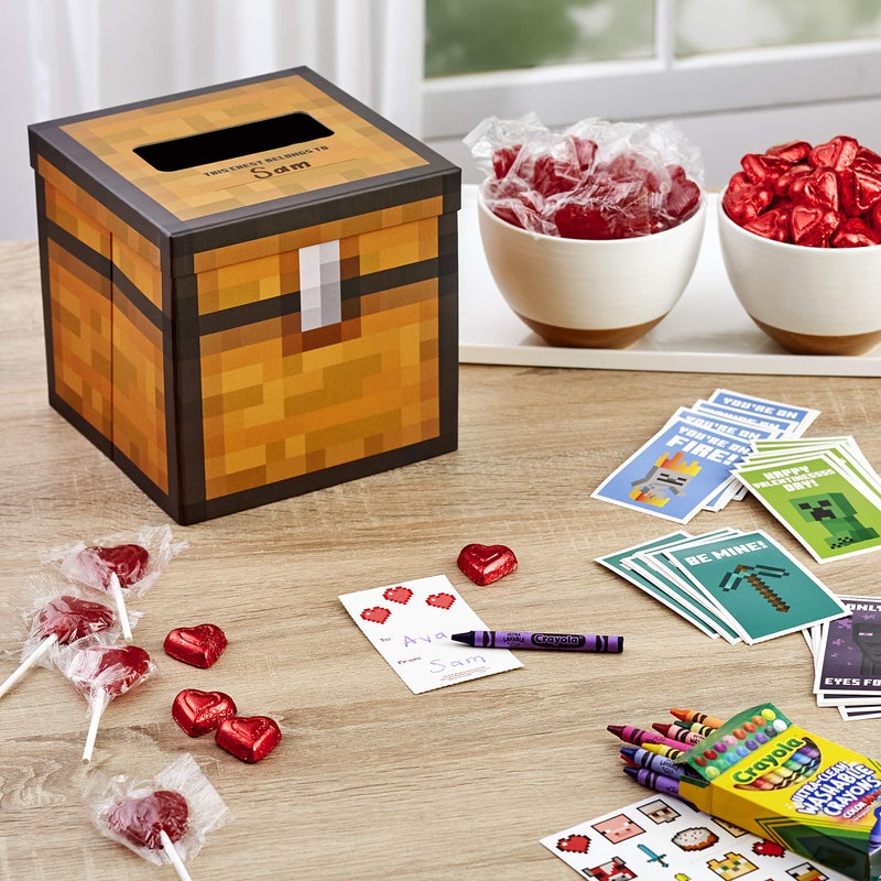Hallmark Minecraft Valentines Day Cards and Mailbox for Kids School Classroom Exchange (1 Box, 32 Valentine Cards, 35 Stickers, 1 Teacher Card) - Image 2
