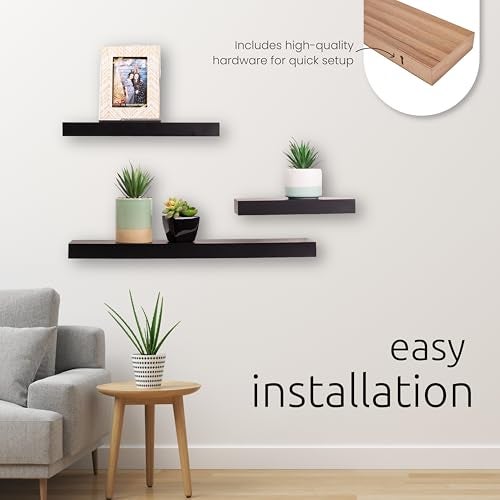 Kiera Grace Stockholm Maine Floating Shelves for Wall, MDF Display Shelves, Easy to Assemble, Ideal for Home Decor, 24" W x 5" D x 1.5" H, White, Pack of 3 - Image 4