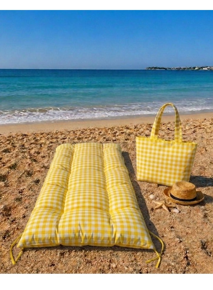 Floor Foldable Double face Mattress 80*200 cm , Yellow Cheks Design - Image 1